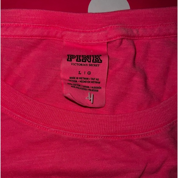 VS PINK Size LARGE Neon Pink “Fries Before Guys” Logo Tee. - Picture 3 of 6